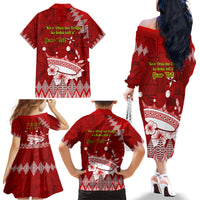 Personalised Tonga King Tupou I Day Family Matching Off Shoulder Long Sleeve Dress and Hawaiian Shirt Tongan Ngatu Pattern With Crown - Wonder Print Shop