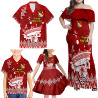 Personalised Tonga King Tupou I Day Family Matching Off Shoulder Maxi Dress and Hawaiian Shirt Tongan Ngatu Pattern With Crown - Wonder Print Shop