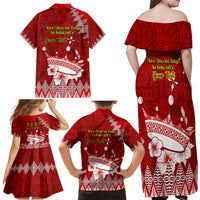 Personalised Tonga King Tupou I Day Family Matching Off Shoulder Maxi Dress and Hawaiian Shirt Tongan Ngatu Pattern With Crown - Wonder Print Shop