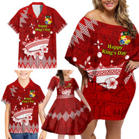Personalised Tonga King Tupou I Day Family Matching Off Shoulder Short Dress and Hawaiian Shirt Tongan Ngatu Pattern With Crown - Wonder Print Shop