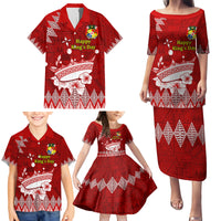 Personalised Tonga King Tupou I Day Family Matching Puletasi Dress and Hawaiian Shirt Tongan Ngatu Pattern With Crown - Wonder Print Shop