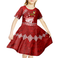 Personalised Tonga King Tupou I Day Kid Short Sleeve Dress Tongan Ngatu Pattern With Crown - Wonder Print Shop