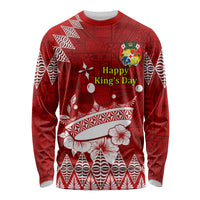 Personalised Tonga King Tupou I Day Long Sleeve Shirt Tongan Ngatu Pattern With Crown - Wonder Print Shop