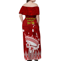 Personalised Tonga King Tupou I Day Off Shoulder Maxi Dress Tongan Ngatu Pattern With Crown - Wonder Print Shop