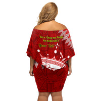 Personalised Tonga King Tupou I Day Off Shoulder Short Dress Tongan Ngatu Pattern With Crown - Wonder Print Shop