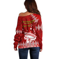 Personalised Tonga King Tupou I Day Off Shoulder Sweater Tongan Ngatu Pattern With Crown - Wonder Print Shop