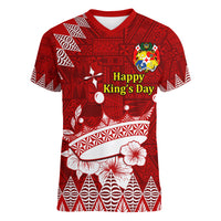 Personalised Tonga King Tupou I Day Women V Neck T Shirt Tongan Ngatu Pattern With Crown - Wonder Print Shop