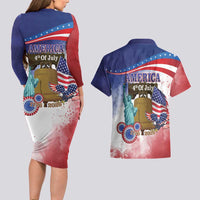 United States 4th Of July Couples Matching Long Sleeve Bodycon Dress and Hawaiian Shirt 250th Anniversary Liberty Bell - Wonder Print Shop