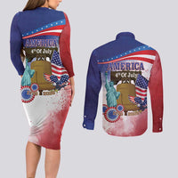 United States 4th Of July Couples Matching Long Sleeve Bodycon Dress and Long Sleeve Button Shirt 250th Anniversary Liberty Bell - Wonder Print Shop