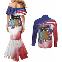 United States 4th Of July Couples Matching Mermaid Dress and Long Sleeve Button Shirt 250th Anniversary Liberty Bell - Wonder Print Shop