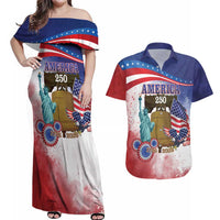 United States 4th Of July Couples Matching Off Shoulder Maxi Dress and Hawaiian Shirt 250th Anniversary Liberty Bell - Wonder Print Shop