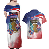United States 4th Of July Couples Matching Off Shoulder Maxi Dress and Hawaiian Shirt 250th Anniversary Liberty Bell - Wonder Print Shop