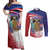 United States 4th Of July Couples Matching Off Shoulder Maxi Dress and Long Sleeve Button Shirt 250th Anniversary Liberty Bell - Wonder Print Shop