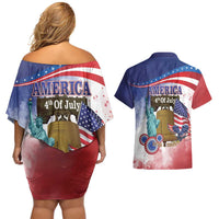 United States 4th Of July Couples Matching Off Shoulder Short Dress and Hawaiian Shirt 250th Anniversary Liberty Bell - Wonder Print Shop