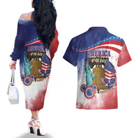 United States 4th Of July Couples Matching Off The Shoulder Long Sleeve Dress and Hawaiian Shirt 250th Anniversary Liberty Bell - Wonder Print Shop