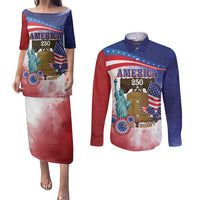 United States 4th Of July Couples Matching Puletasi and Long Sleeve Button Shirt 250th Anniversary Liberty Bell - Wonder Print Shop