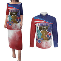 United States 4th Of July Couples Matching Puletasi and Long Sleeve Button Shirt 250th Anniversary Liberty Bell - Wonder Print Shop