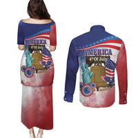 United States 4th Of July Couples Matching Puletasi and Long Sleeve Button Shirt 250th Anniversary Liberty Bell - Wonder Print Shop
