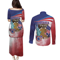 United States 4th Of July Couples Matching Puletasi and Long Sleeve Button Shirt 250th Anniversary Liberty Bell - Wonder Print Shop