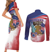 United States 4th Of July Couples Matching Short Sleeve Bodycon Dress and Long Sleeve Button Shirt 250th Anniversary Liberty Bell - Wonder Print Shop