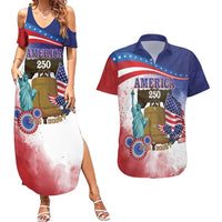 United States 4th Of July Couples Matching Summer Maxi Dress and Hawaiian Shirt 250th Anniversary Liberty Bell - Wonder Print Shop