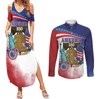 United States 4th Of July Couples Matching Summer Maxi Dress and Long Sleeve Button Shirt 250th Anniversary Liberty Bell - Wonder Print Shop