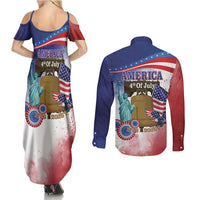 United States 4th Of July Couples Matching Summer Maxi Dress and Long Sleeve Button Shirt 250th Anniversary Liberty Bell - Wonder Print Shop