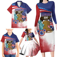 United States 4th Of July Family Matching Long Sleeve Bodycon Dress and Hawaiian Shirt 250th Anniversary Liberty Bell - Wonder Print Shop