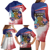 United States 4th Of July Family Matching Long Sleeve Bodycon Dress and Hawaiian Shirt 250th Anniversary Liberty Bell - Wonder Print Shop