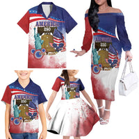 United States 4th Of July Family Matching Off The Shoulder Long Sleeve Dress and Hawaiian Shirt 250th Anniversary Liberty Bell - Wonder Print Shop