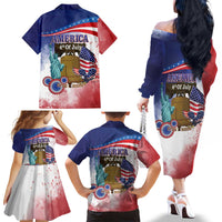 United States 4th Of July Family Matching Off The Shoulder Long Sleeve Dress and Hawaiian Shirt 250th Anniversary Liberty Bell - Wonder Print Shop