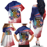 United States 4th Of July Family Matching Off The Shoulder Long Sleeve Dress and Hawaiian Shirt 250th Anniversary Liberty Bell - Wonder Print Shop