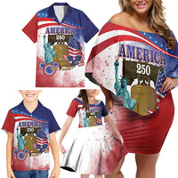 United States 4th Of July Family Matching Off Shoulder Short Dress and Hawaiian Shirt 250th Anniversary Liberty Bell - Wonder Print Shop