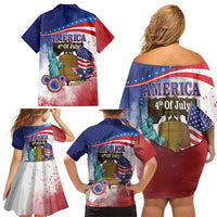 United States 4th Of July Family Matching Off Shoulder Short Dress and Hawaiian Shirt 250th Anniversary Liberty Bell - Wonder Print Shop