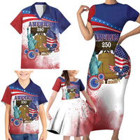 United States 4th Of July Family Matching Short Sleeve Bodycon Dress and Hawaiian Shirt 250th Anniversary Liberty Bell - Wonder Print Shop