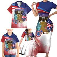 United States 4th Of July Family Matching Short Sleeve Bodycon Dress and Hawaiian Shirt 250th Anniversary Liberty Bell - Wonder Print Shop