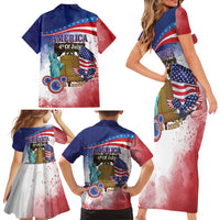 United States 4th Of July Family Matching Short Sleeve Bodycon Dress and Hawaiian Shirt 250th Anniversary Liberty Bell - Wonder Print Shop
