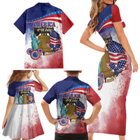 United States 4th Of July Family Matching Short Sleeve Bodycon Dress and Hawaiian Shirt 250th Anniversary Liberty Bell - Wonder Print Shop