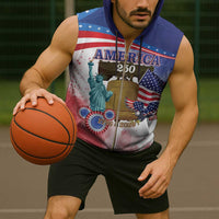 United States 4th Of July Sleeveless Zip Hoodie 250th Anniversary Liberty Bell - Wonder Print Shop