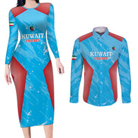 Custom Kuwait Cricket Couples Matching Long Sleeve Bodycon Dress and Long Sleeve Button Shirt Go Champions Grunge Style - Wonder Print Shop