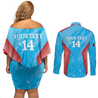 Custom Kuwait Cricket Couples Matching Off Shoulder Short Dress and Long Sleeve Button Shirt Go Champions Grunge Style - Wonder Print Shop