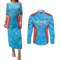 Custom Kuwait Cricket Couples Matching Puletasi and Long Sleeve Button Shirt Go Champions Grunge Style - Wonder Print Shop