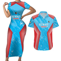Custom Kuwait Cricket Couples Matching Short Sleeve Bodycon Dress and Hawaiian Shirt Go Champions Grunge Style - Wonder Print Shop