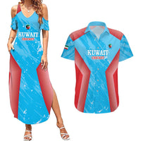 Custom Kuwait Cricket Couples Matching Summer Maxi Dress and Hawaiian Shirt Go Champions Grunge Style - Wonder Print Shop