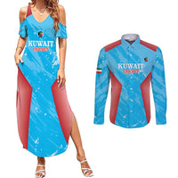 Custom Kuwait Cricket Couples Matching Summer Maxi Dress and Long Sleeve Button Shirt Go Champions Grunge Style - Wonder Print Shop
