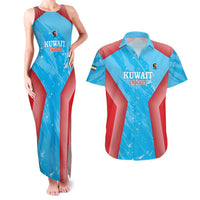 Custom Kuwait Cricket Couples Matching Tank Maxi Dress and Hawaiian Shirt Go Champions Grunge Style - Wonder Print Shop