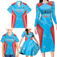 Custom Kuwait Cricket Family Matching Long Sleeve Bodycon Dress and Hawaiian Shirt Go Champions Grunge Style - Wonder Print Shop