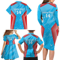 Custom Kuwait Cricket Family Matching Long Sleeve Bodycon Dress and Hawaiian Shirt Go Champions Grunge Style - Wonder Print Shop