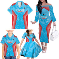Custom Kuwait Cricket Family Matching Off The Shoulder Long Sleeve Dress and Hawaiian Shirt Go Champions Grunge Style - Wonder Print Shop
