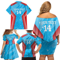 Custom Kuwait Cricket Family Matching Off Shoulder Short Dress and Hawaiian Shirt Go Champions Grunge Style - Wonder Print Shop